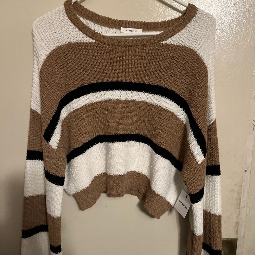 Brown, White, and Black Striped Sweater
